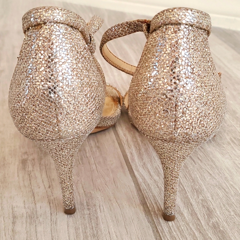 Michael Kors Ava Size Sand Glitter Mid-Heel Sandals Shoes W/Ankle Strap - Picture 6 of 16